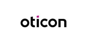AudiologyHQ Oticon logo with a magenta dot over the letter 'i'.