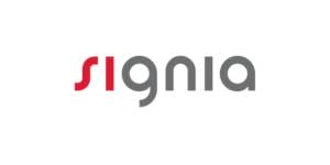 AudiologyHQ Logo of signia, featuring a red letter 'i' and lowercase black letters.